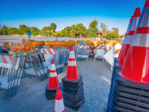 stockpile of traffic cones